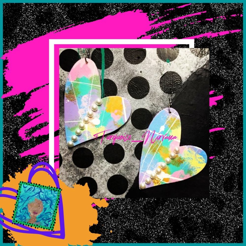 L-15: Pastel Heart with Pearls Earrings